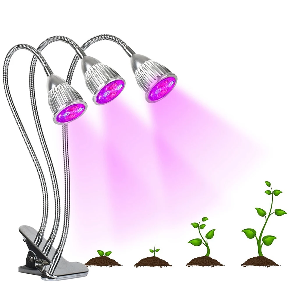 

Grow Light， Led Grow Lights For Indoor Plants， Stepless Dimmable 15W 15Leds Bulb Red Blue Spectrum， 3-Head Divide Control Adju