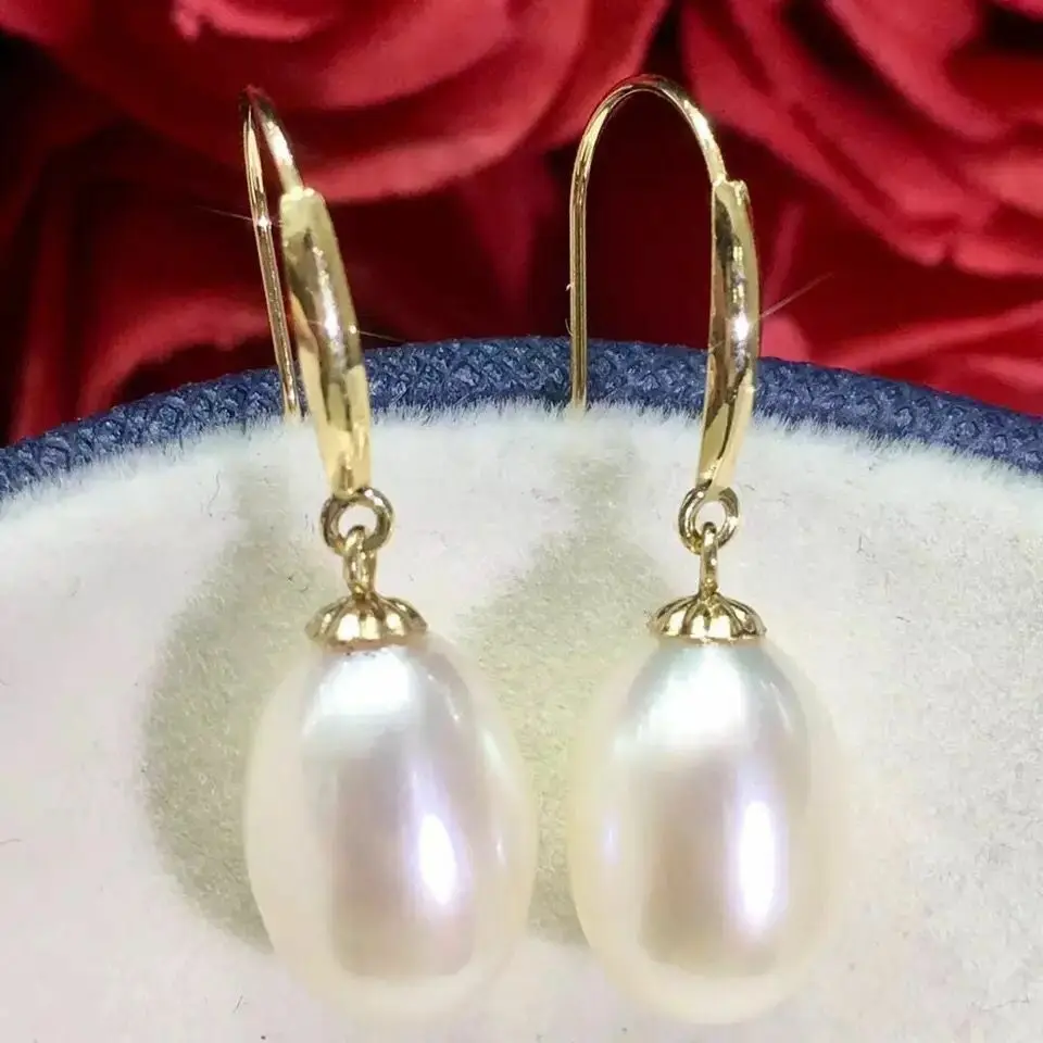 

10-11MM White Pearl Earrings gold Hook Aurora Gift Wedding Real Accessories Flawless Cultured Classic Fashion TwoPin Jewelry