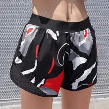 Для женщин Повседневное эластичный лоскутный пояс Светоотражающие спортивные Йога Летние Шорты для черный