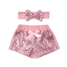 2 предмета, вечерние шорты с бантиком для новорожденных девочек летние штаны с блестками