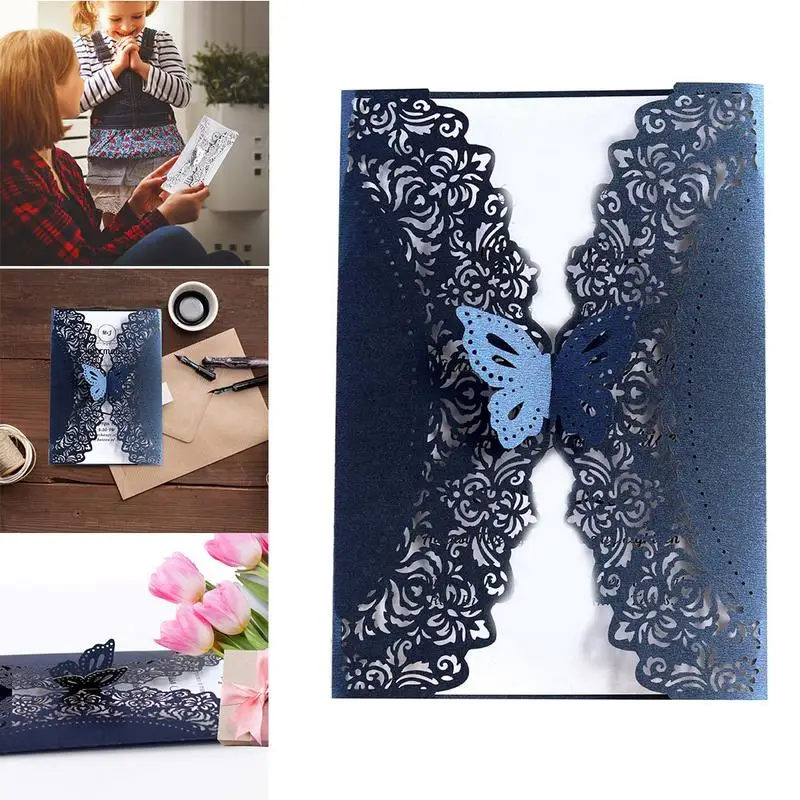 

10PCS Butterfly Invitation Greeting Card Exquisite Pattern Invitations Set for Wedding Birthday Party Supplies