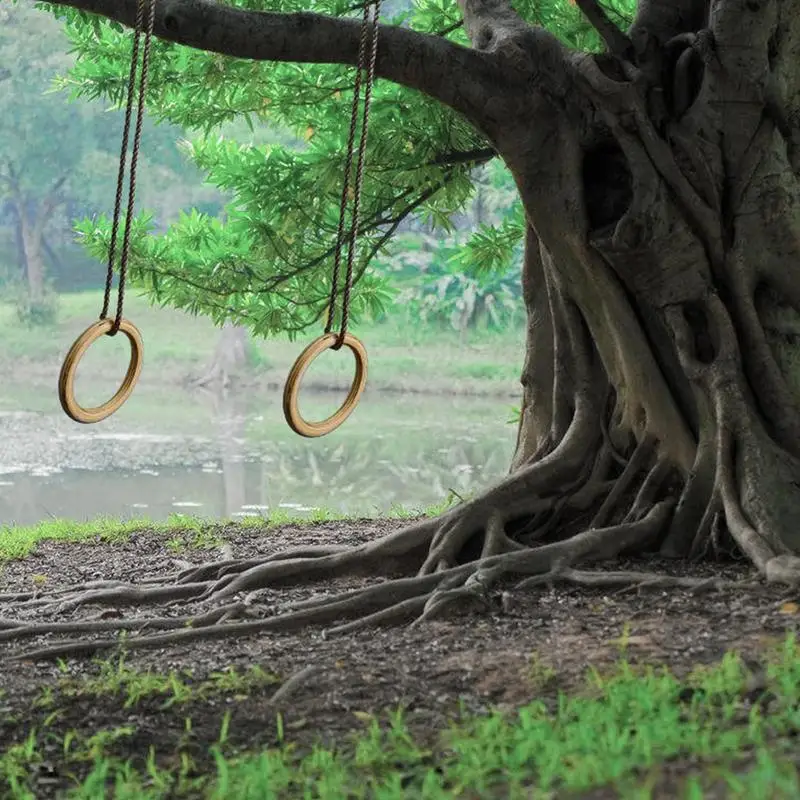 

Trapeze Swing Rings PE Rope Wooden Trapeze Rings for Adults Children Indoor Outdoor Sports Fitness Leisure Entertainment