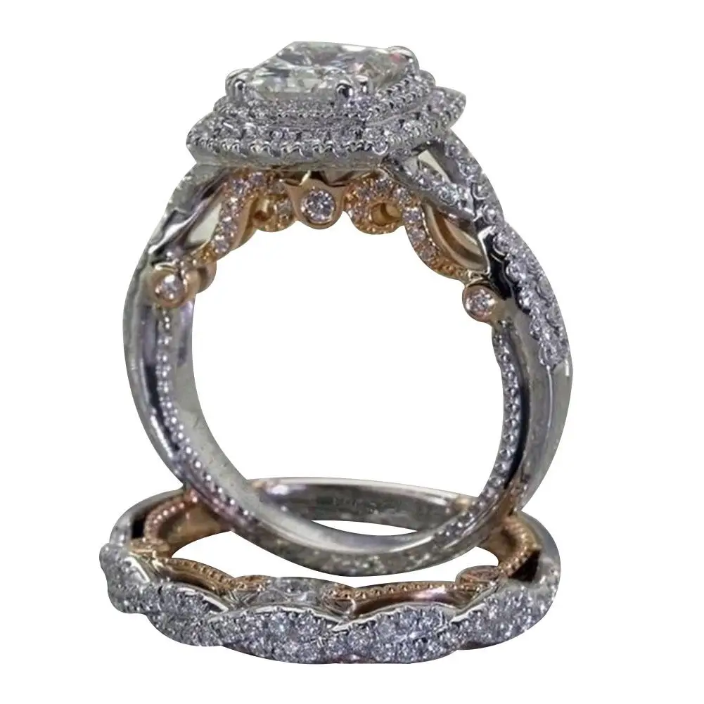 

DreamBell 1 pair Women Rings Engagement Delicate Large Simulation Square Rhinestone Rings Female Jewelry