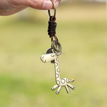

30pcs/lot Fashion Animal Giraffe Suspension Pendant Leather Keychain Keys Ring Holder Cover Chains For Car Key Handbag Luggage