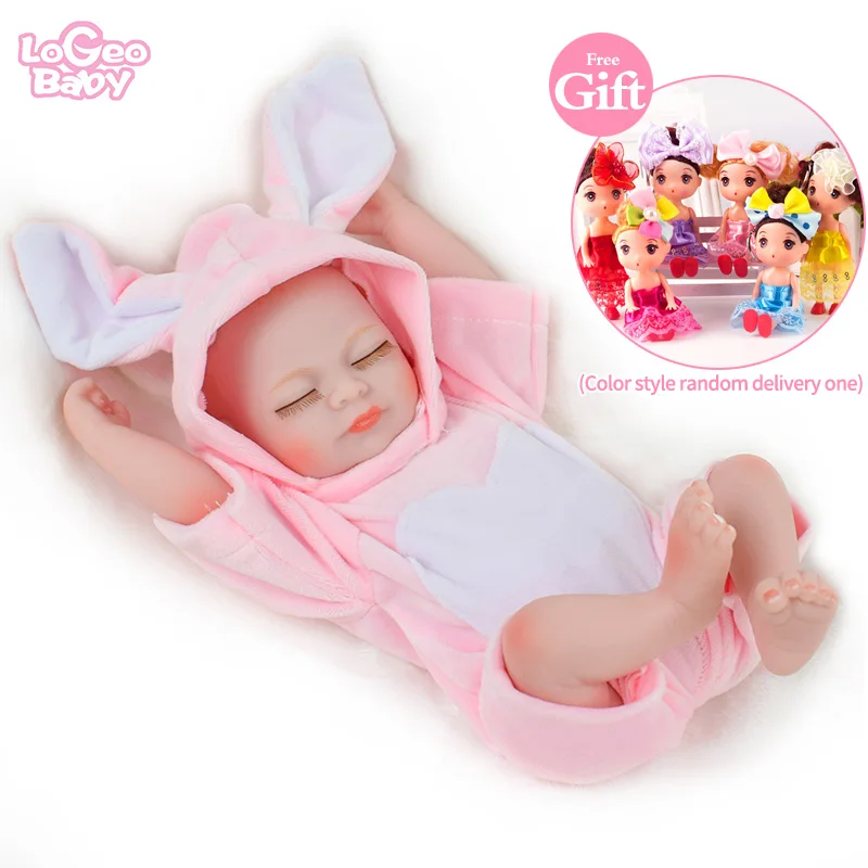 

Logeo Baby Reborn Doll 10 inch Full Vinyl Mini Realistic Silicone Dolls Newborn doll Fashion Handmade Pink Rabbit clothing