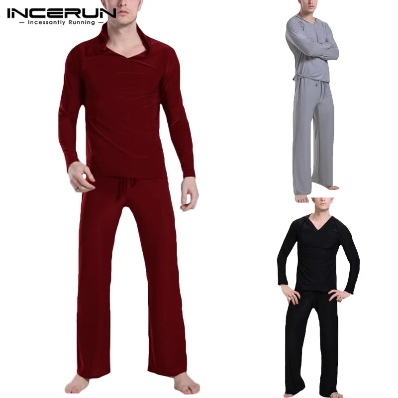 INCERUN модные Пижамный комплект для мужчин с капюшоном с длинными рукавами Домашняя одежда Однотонная повседневная обувь мягкие пижамы