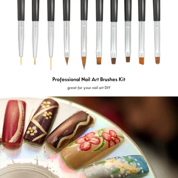 

10pcs Professional Nail Art Brushes Pens Acrylic UV Gel Builder Brushes Set for Nail Painting Drawing DIY Nail Art Brushes Tool