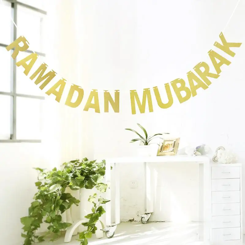 1 комплект Рамадан Мубарак Золотые декоративные баннеры EId Al Fitr Вымпел для