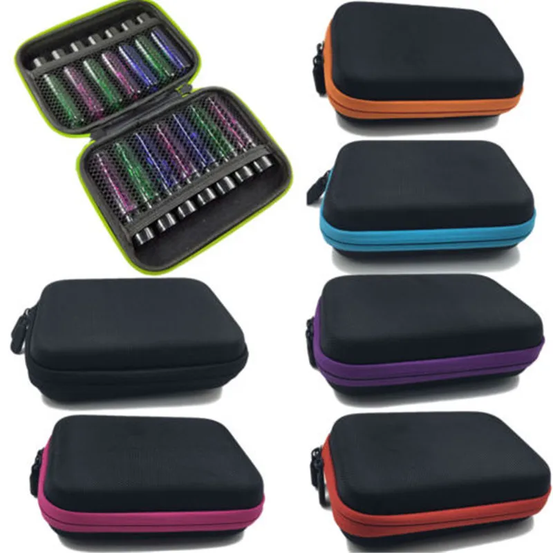 14 زجاجات أسطوانية زيت طبيعي الزجاج حالة فارغة كاري حامل المحمولة السفر حقيبة التخزين