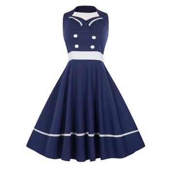 

Suit-dress Split Joint Navy Wind Sleeveless Neck Hanging Dew Back Dress