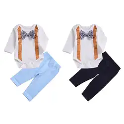 Комплект из 2 шт./компл., детский комбинезон со штанами, комплект одежды с галстуком-бабочкой для мальчиков, хлопковая одежда для малышей
