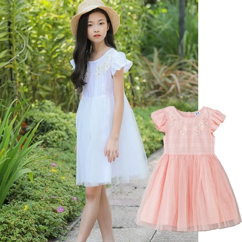 tulle patchwork teenage party dresses girl white pink
