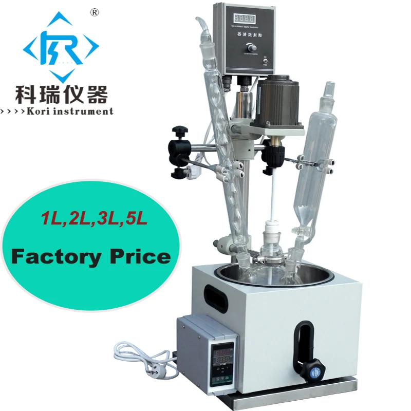 5L laboratory glass reactors distillation Reaction vessel with PTFE