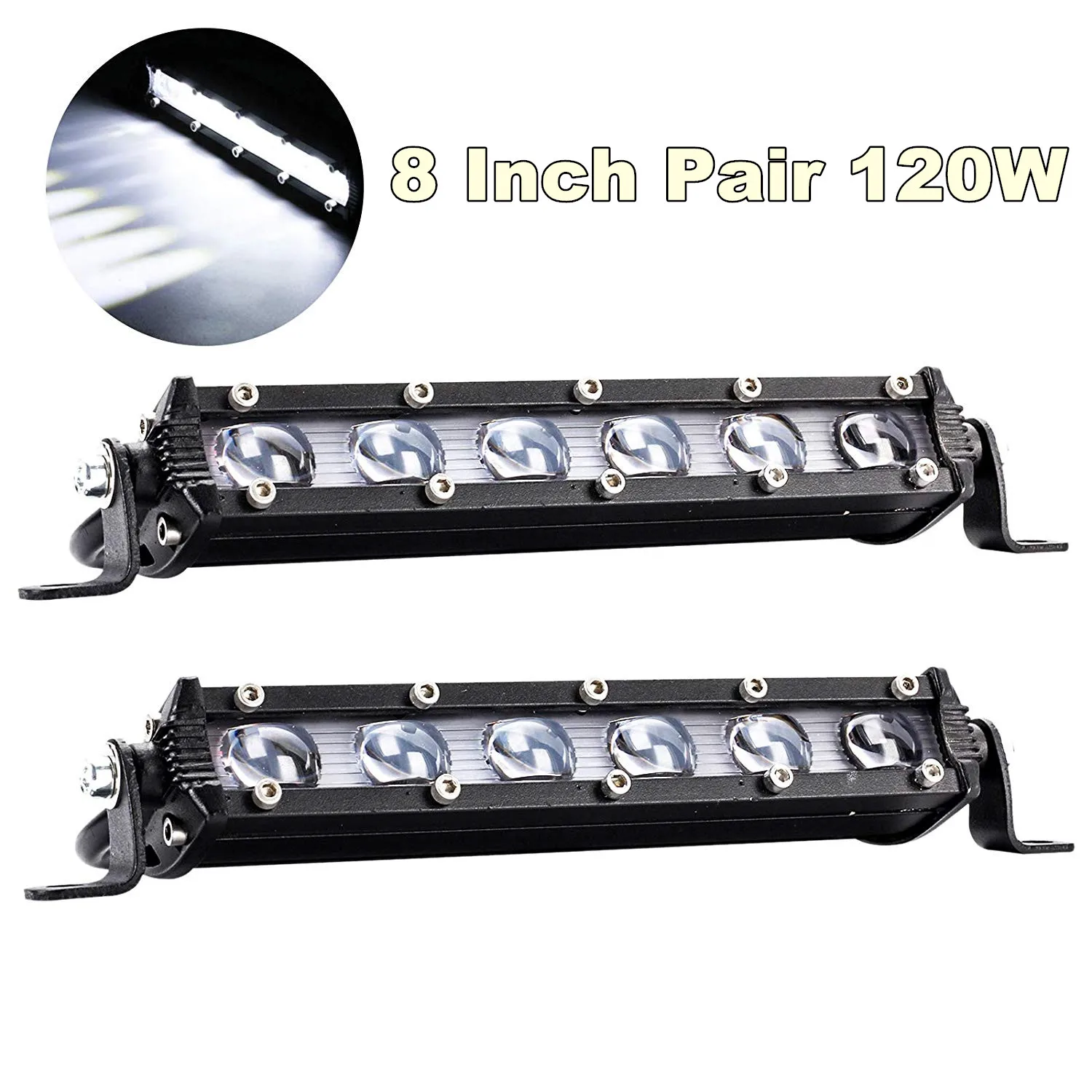 

8'' 120W Aluminum 6D Spot Beam Slim LED Work Light Bar 2PIECES/SET