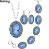 Oval Lady Queen Cameo Jewelry Set Antique Silver Plated Necklace Earrings Bracelet Fashion Jewelry TS419 ► Photo 1/5