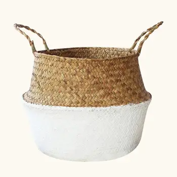 

Hand-Woven Straw Plant Flower Pots Home Dirty Clothes Storage Basket Fashion Kid Toys Container With Handle Multi-purpose