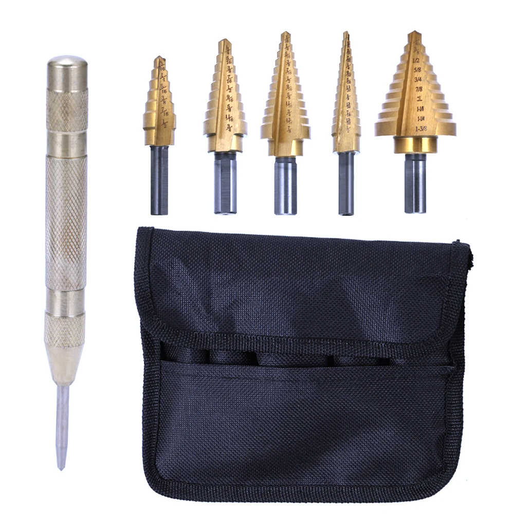 5pcs High Speed Steel 4241 Step Drill Bit Round Shank Twist Drills Set+