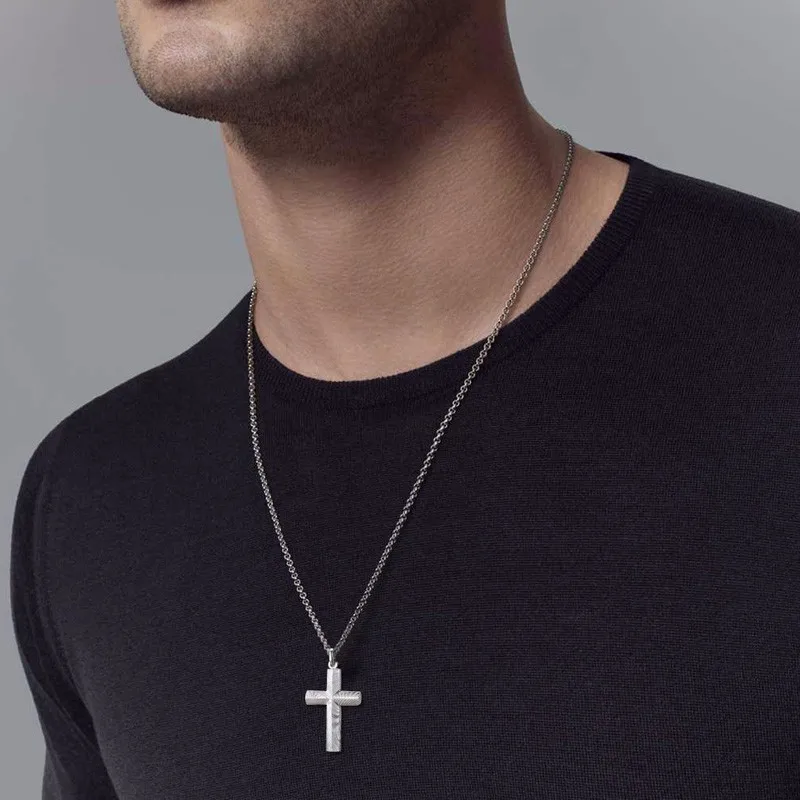 Мужская Дамасская сталь крест кулон ожерелье в серебряный тон современный и стильный мужской ювелирные изделия с 2" цепочкой