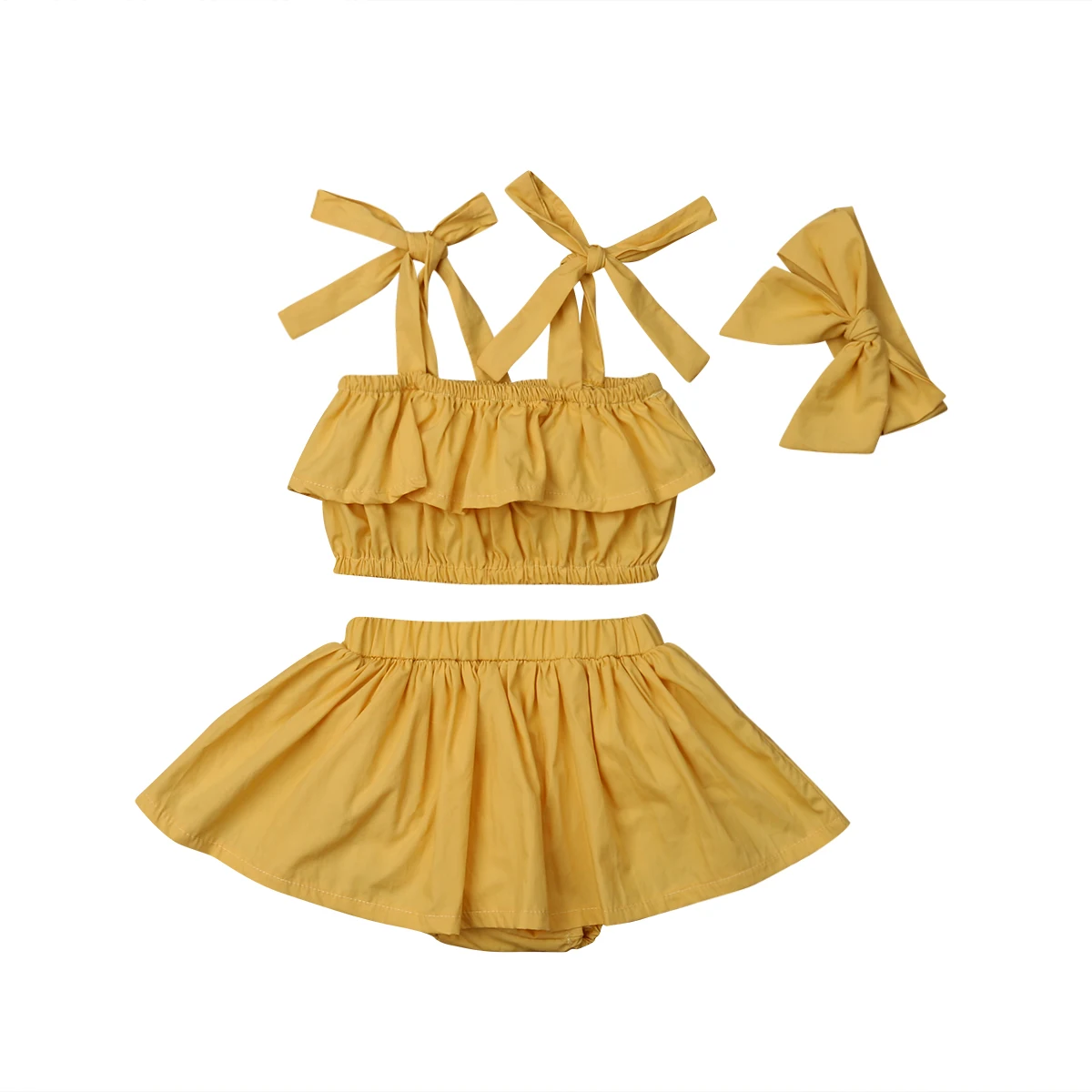 2019 Cute Newborn Baby Girls Yellow Off Shoulder Crop Tops Shorts Skirt