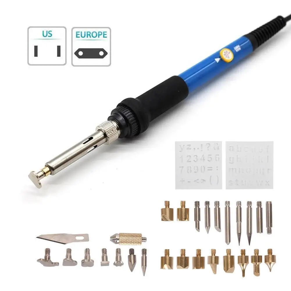 

2019 New 28Pcs 110-220V 60W Electric Soldering Iron Tips Set Wood Burning Pen Tool Adjustable Temperature EU/US Plug