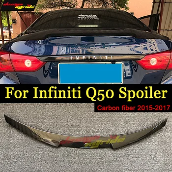 

For Infiniti Q50 Q50S QX50 Car Rear Trunk Spoiler Tail High Kick Duckbill Wing M4 Style Really Carbon Fiber CF No Drill 2014-17