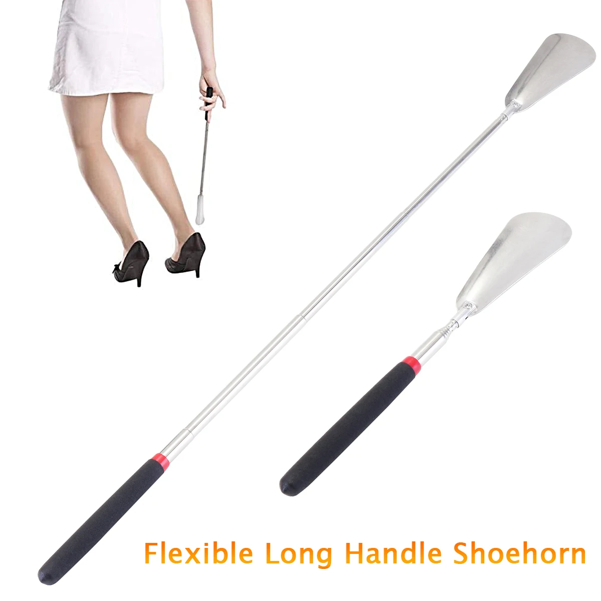 

Long Handle Shoehorn Flexible Silver Stainless Steel Shoe Horn Stick Shoe Lifter Tool Professional Shoe Spoon Tool 26.5~74.5cm