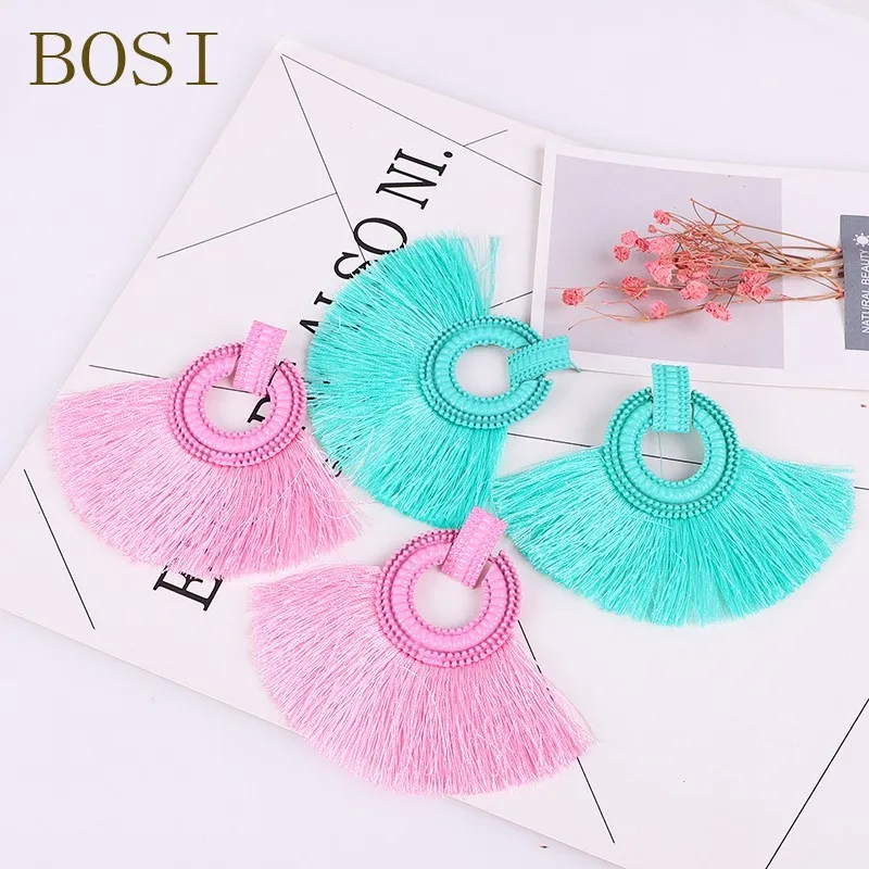 

Tassel Green Earring Bohemian Statement Pink Luxury Big Long Earring jewelry Handmade Women Geometric Fringe Fashion Wedding cc