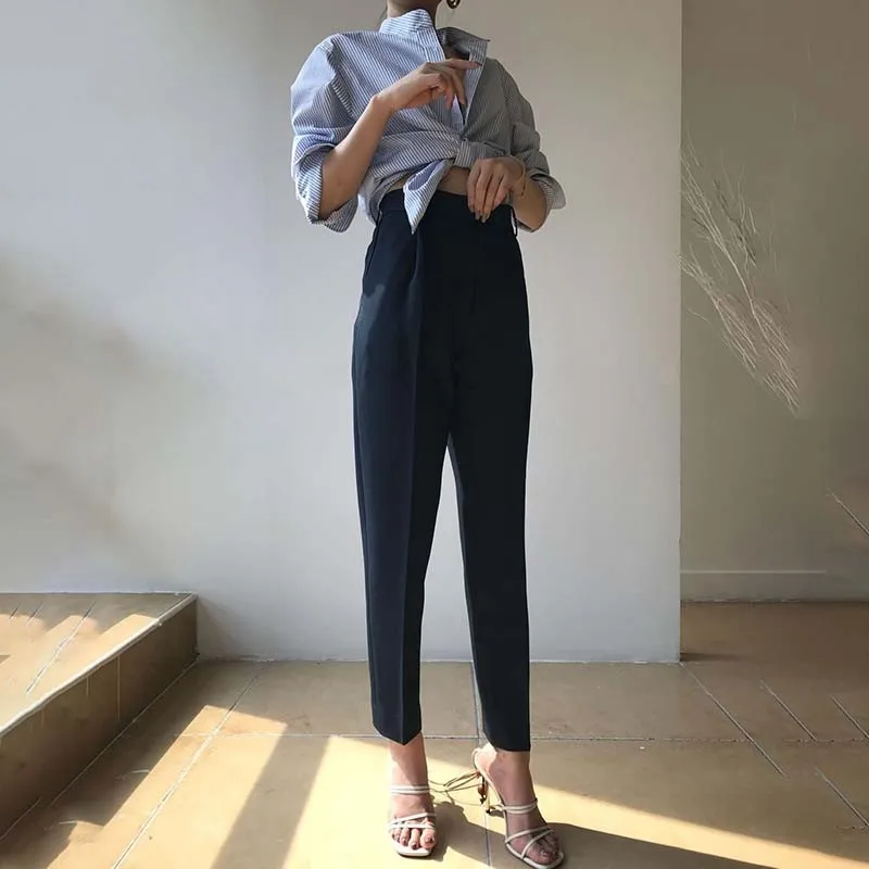 Otoño Grandes Moda 2018 Del navy Cintura La Pants Cremallera Mujeres white Pants Pants Tobillo Twotwinstyle Para Black De Con Casual Tallas Alta Longitud Bolsillos Harem Pantalones UH7waCqT