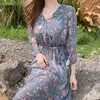 Chiffon Floral Bohemian Dresses Women Date Honeymoon Holiday Beach Wear Cute Long Max V Neck A Line Flower Dress 4122 ► Photo 2/6