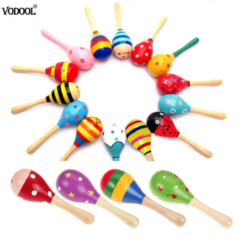 

1PC Newborn Baby Rattle Musical Instrument Toys Sand Hammer Toy Kids Sound Music Wooden Hammer Handle Wooden Toys for Children