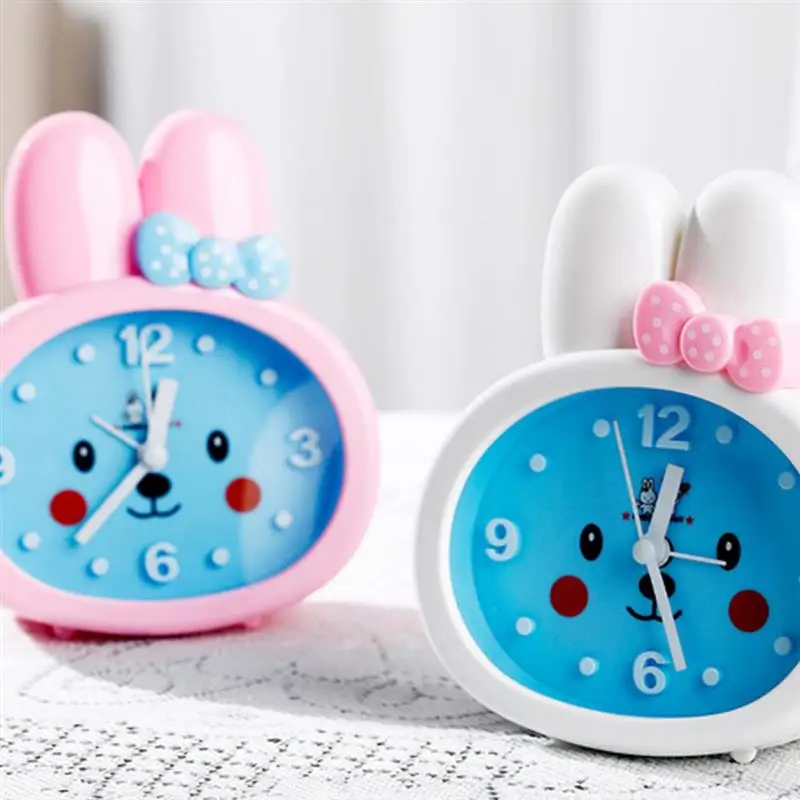 Rabbit Ear Alarm Clock Pink Lovely Kids Children Bedside Clock Electronic Clock Bunny Alarm Clock
