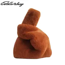 Estelle Wang Повседневная Сумка-тоут из искусственного меха с ручками сверху, модная женская зимняя мягкая сумка Pocke Samll, теплый клатч, сумка конфетного цвета