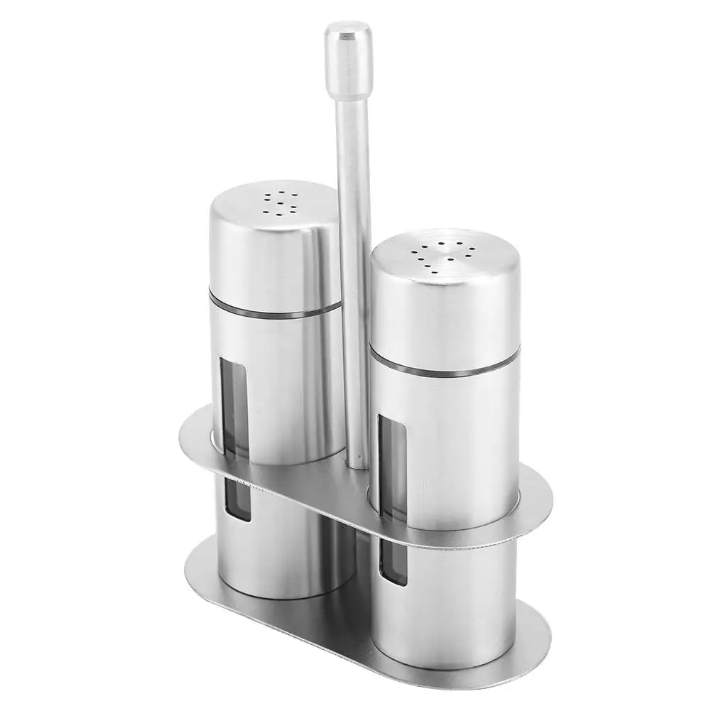 

Stainless Steel Salt Pepper Shaker Set Odor-Free Spice With Stand Condiment Box Cooking Seasoning Bottle Kitchen Tools 328