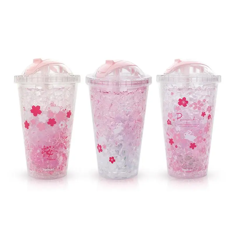 

Creative Water Cup 450ml Cherry Blossom Rabbit Pattern Portable Double-layer Cup Home Office Drinking Water Supplie Gifts