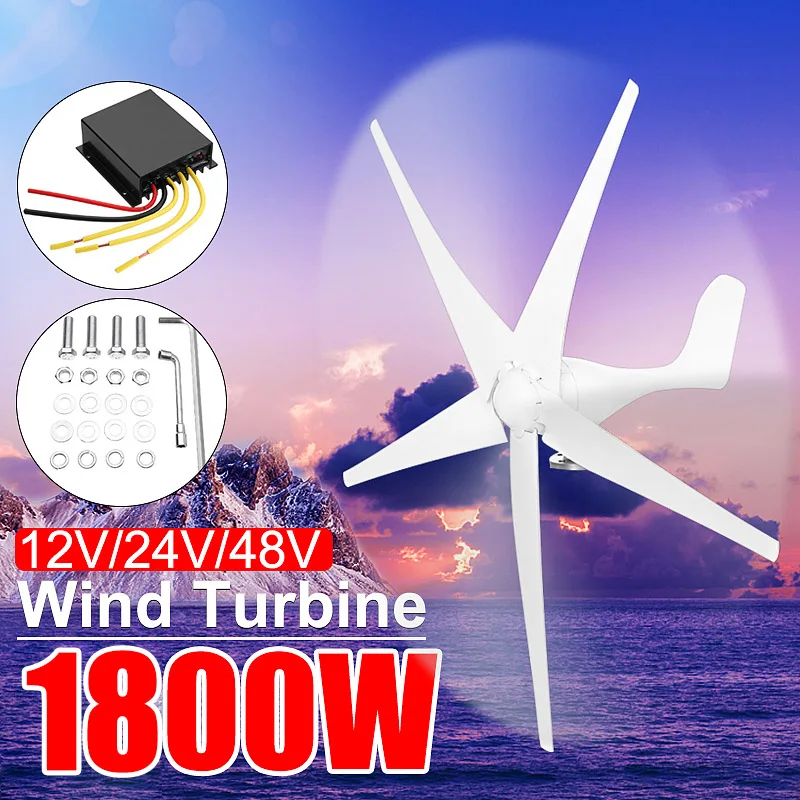 

New 1800W 12/24/48 Volt 3/5 Blade+Controller Wind Turbines Horizontal Home Wind Generator Power Windmill Energy Turbines Charge