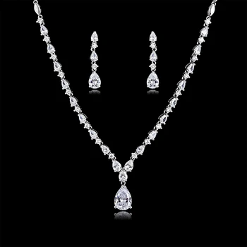 Fashion Crystal CZ Cubic Zirconia Bridal Wedding Round Necklace Earring Set Jewelry Sets for Women Jewelry Accessories CN10152