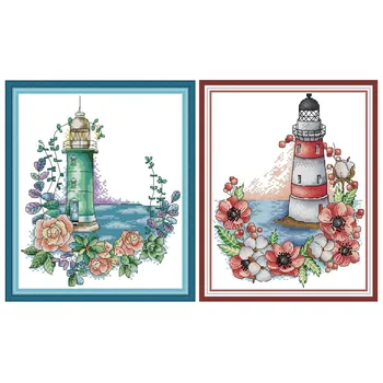 

Cross Stitch Kits Embroidery Needlework Chinese Cross Stitch Scenery DIY Lighthouse Printed Cross Stitch lighthouse Home Decor