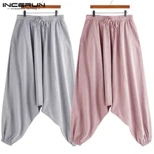 INCERUN мужские полосатые тайские брюки с эластичной талией мешковатые джоггеры брюки с широкой промежностью винтажные танцевальные шаровары Мужские 5XL