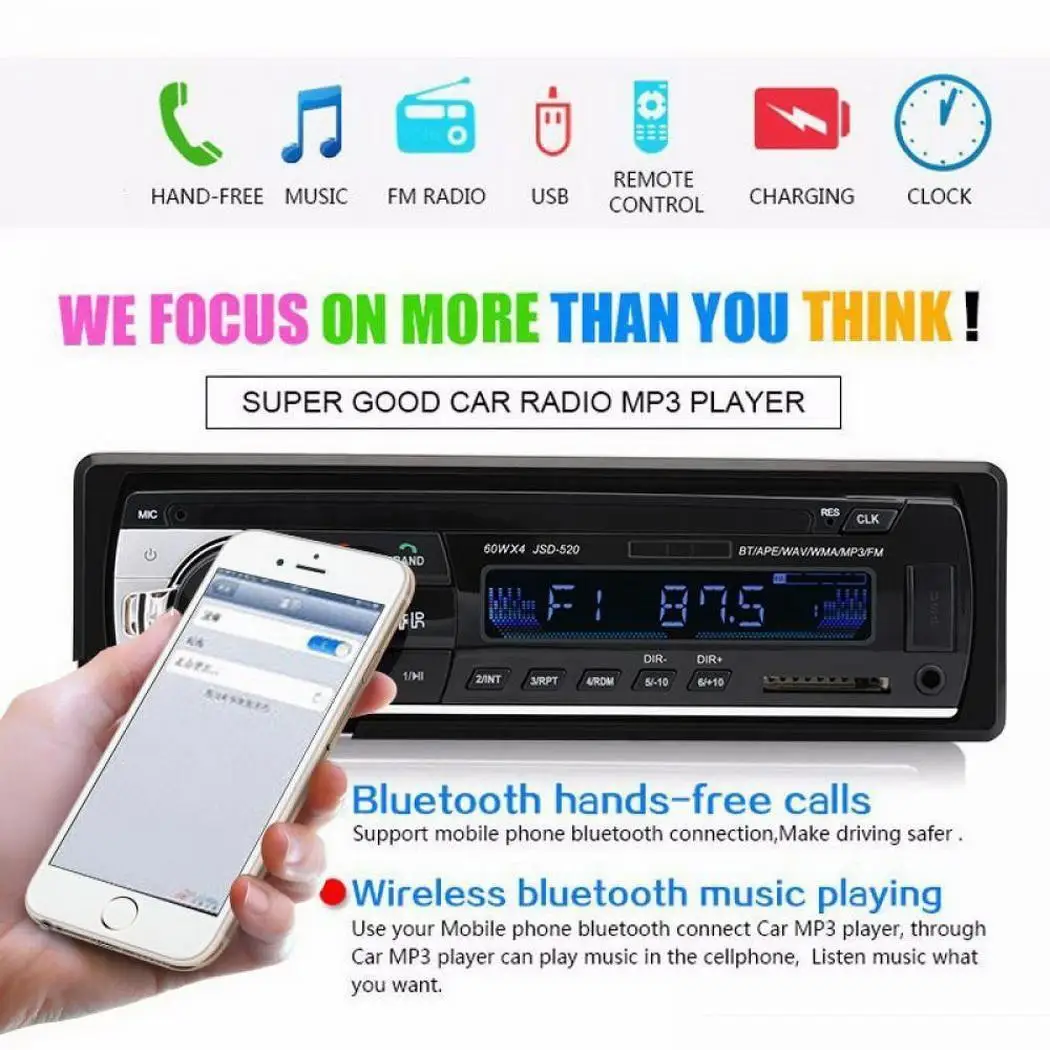 Черный Автомобильный Радио Bluetooth 12 В в тире 1 Din Стерео Авторадио плеер AUX IN MP3 FM