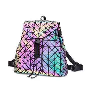 

Luminous Backpack Mini Geometric Shoulder Bag Folding Student School Bags For Teenage Girl Hologram Bao Backpack