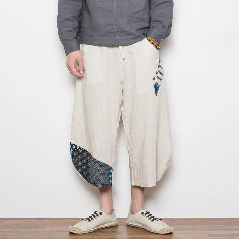 

#4543 Summer Japanese Streetwear Pants Harem Plus Size 5XL Blue/Khaki Kimono Pants Men Vintage Cotton Linen Trousers Loose M-5XL