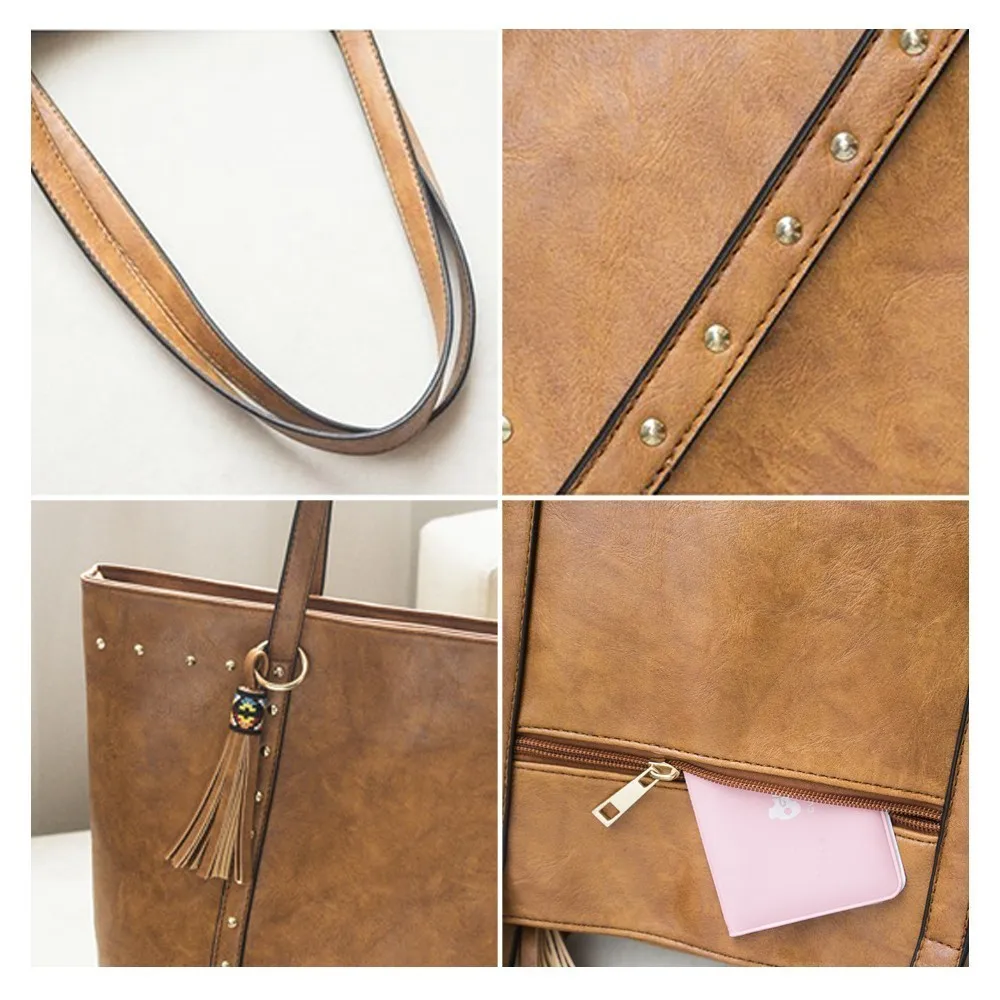 Pu Femme Gland blue Rétro Femmes Lady Sac Rivets Main Élégant Épaule brown Des Achats Cuir Causalité Ttou Totes Black Vintage À En De Avec 8vFfEq