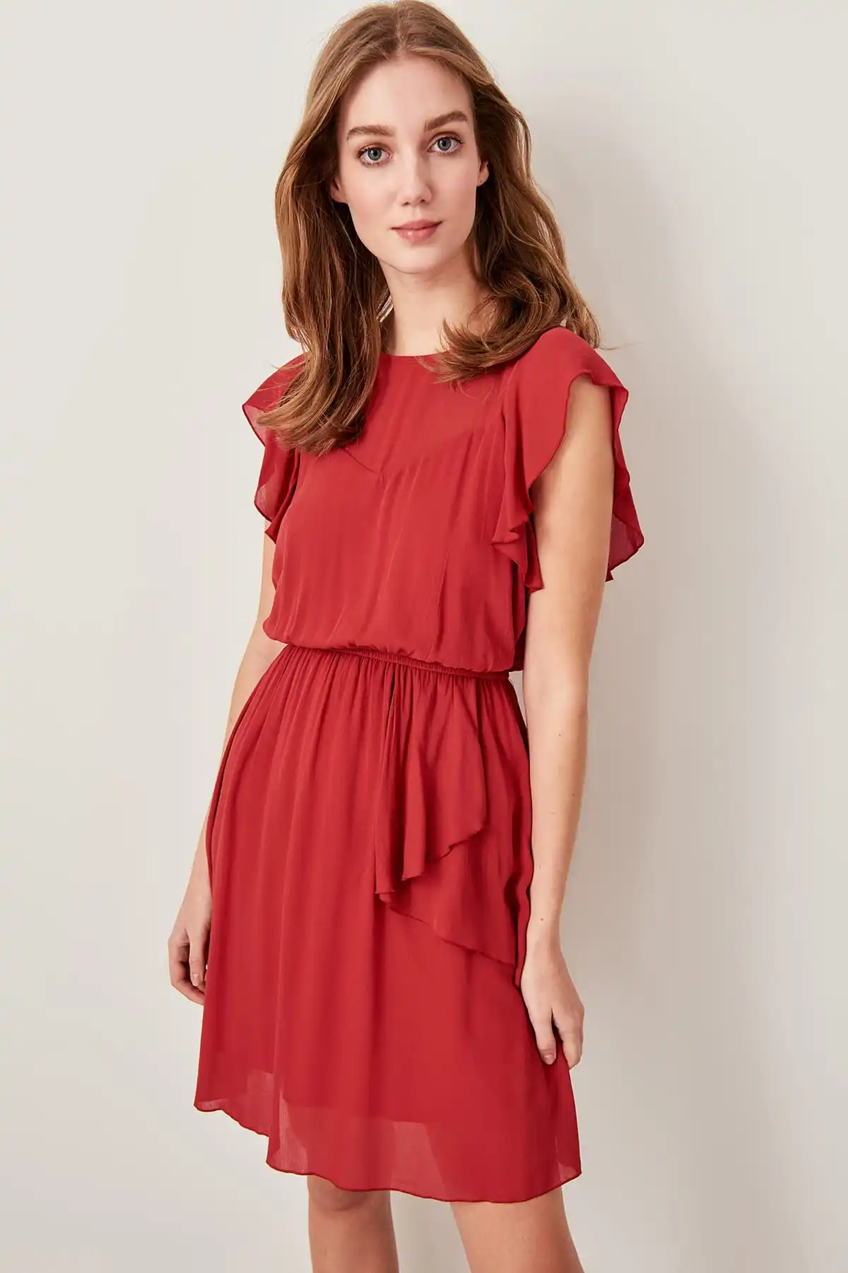Trendyol Red Ruffled Dress TWOSS19EH0102|Dresses| - AliExpress