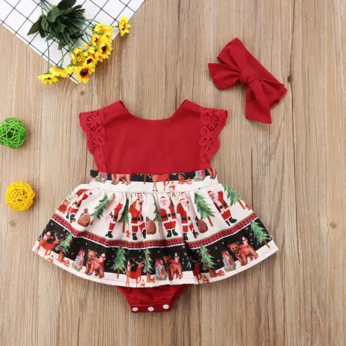 

2Pcs Xmas Infant Kids Baby Girls Romper Dress+Headband Christmas Party Outfit