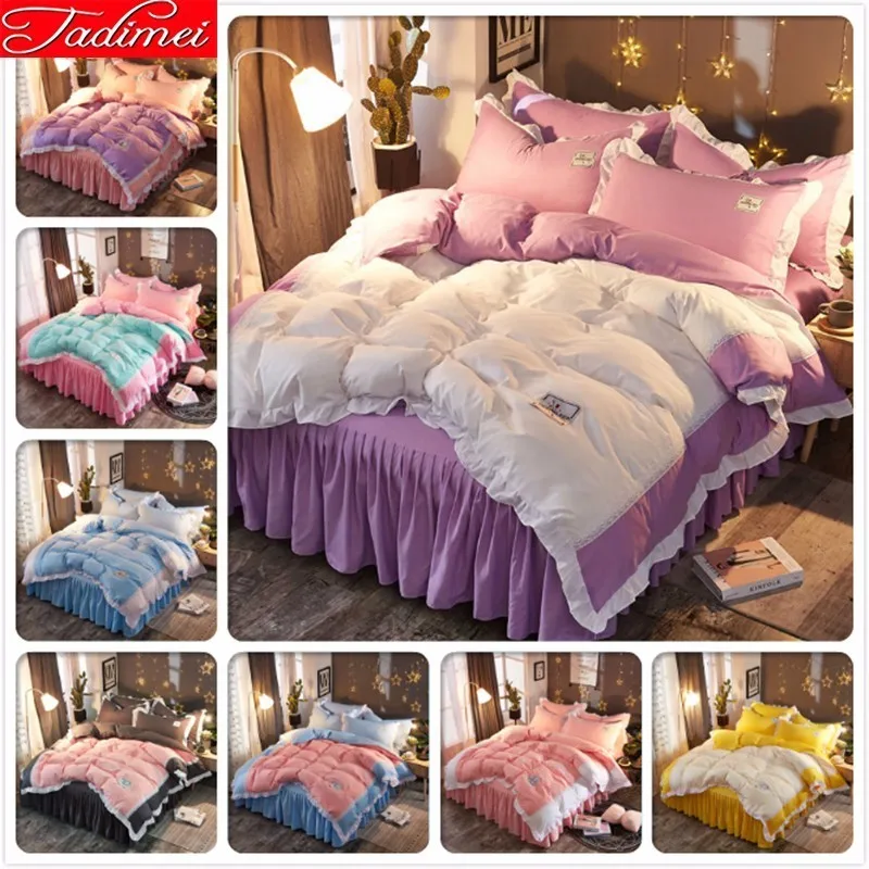 

Purple Bed Skirts Duvet Cover Pillow Case Bedding Set Adult Child Girls Soft Cotton Bed Linen Single Full Twin Double Queen Size