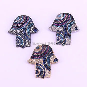 

New Design 5Pcs CZ Micro Pave Crystal Zircon Hamsa Hand Pendants Women Charm Jewelry