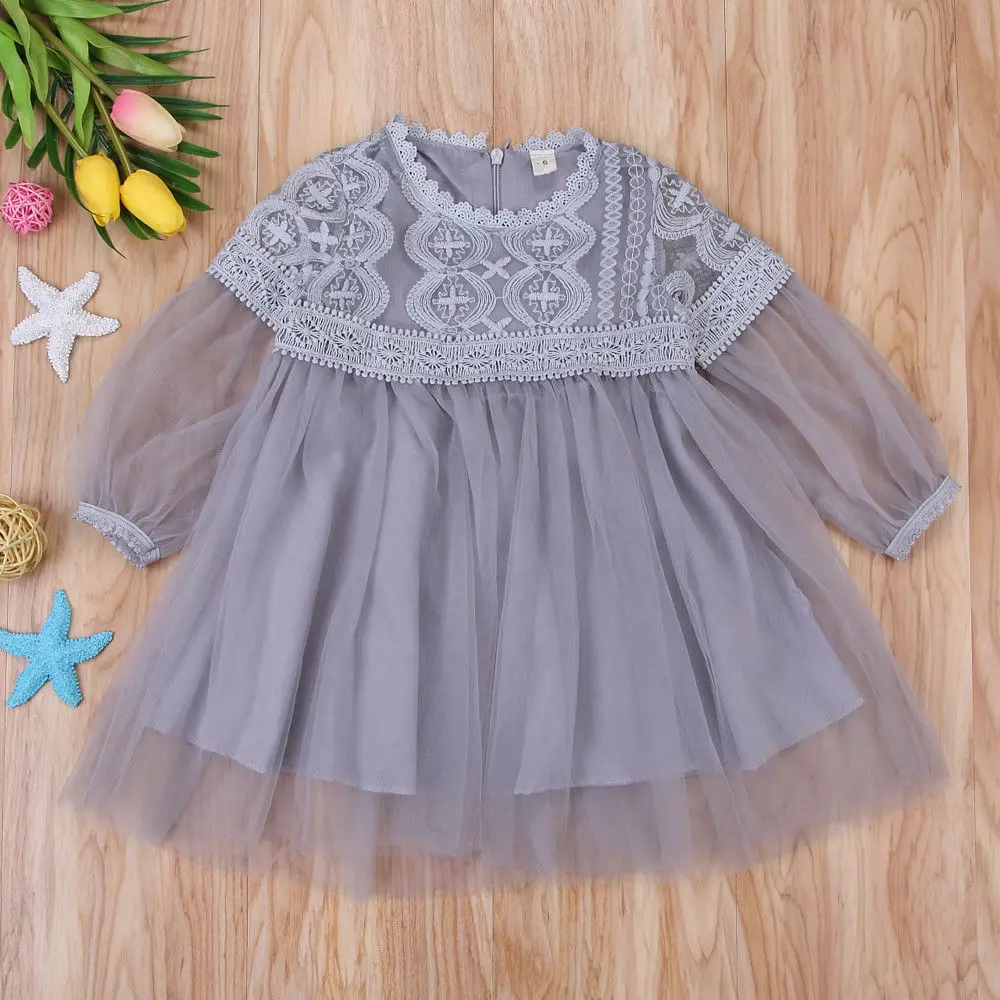 

3M-3T Newborn Kids Baby Girls Lace Tulle Tutu Dresses Princess Party Girls Spring Long Sleeve Dress Cute Clothes