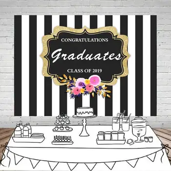 

commencement ceremony Backdrop Class of 2019 Black and White Stripes graduation day Photography Background Grad Prom Decorations