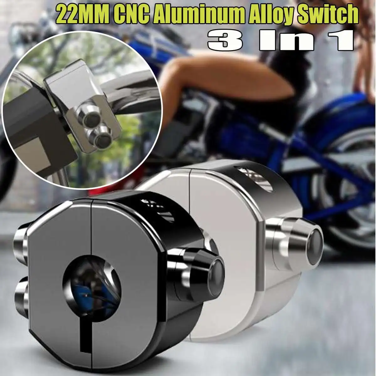 

Motorcycle Switch Momentary Latching Switch CNC Aluminium Alloy Motorbike Switch 22mm Handlebar Button Turn Signal Waterproof