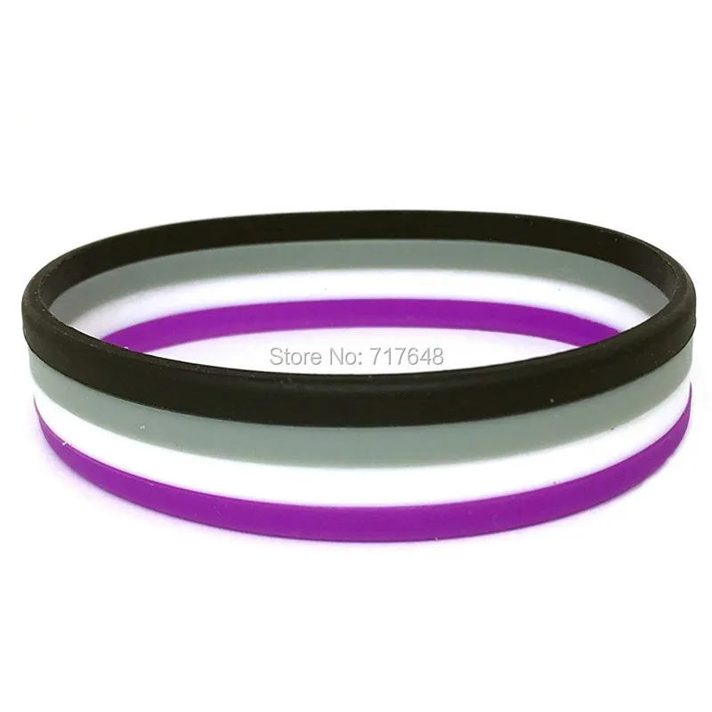 1pc pride Asexual Flag black grey white purple wristband silicone bracelets cuff bangles free shipping A